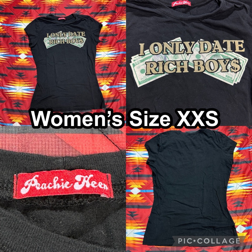Vintage Y2K Peachie Keen I Only Date Rich Boys Black T-Shirt Women’s Size XXS